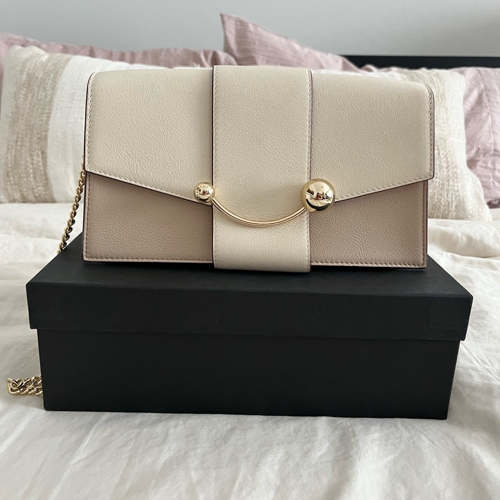 Strathberry - Mini Crescent Leather Handbag, neutral two-tone Oat/Vanilla